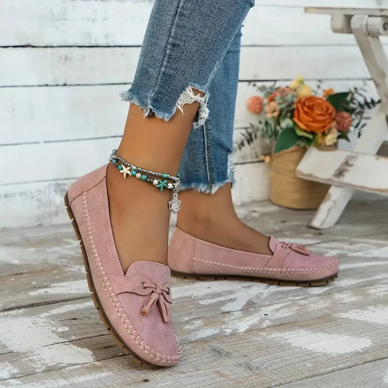 Women's Comfortable Soft Vintage Style Bow Embellished Loafers