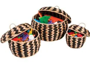 WOVEN ZEBRA POTS SET OF 3